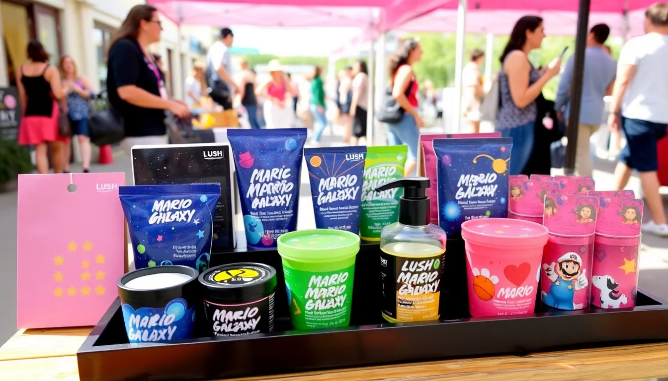 A consumer enthusiastically unboxing Lush's Mario Galaxy toiletries, highlighting the excitement and engagement sparked by the collaboration between gaming and selfcare