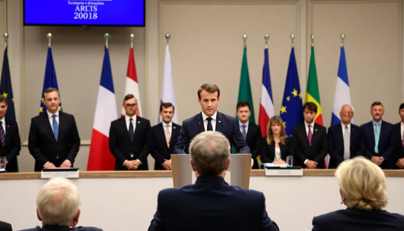 Emmanuel Macron speaks at a press conference, addressing European leaders' concerns about U.S. President Trump's Iran policy amid rising tensions in the region.