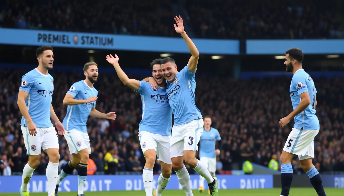Manchester City fans erupting in joy after their team's decisive victory, highlighting the excitement and pride within the stadium