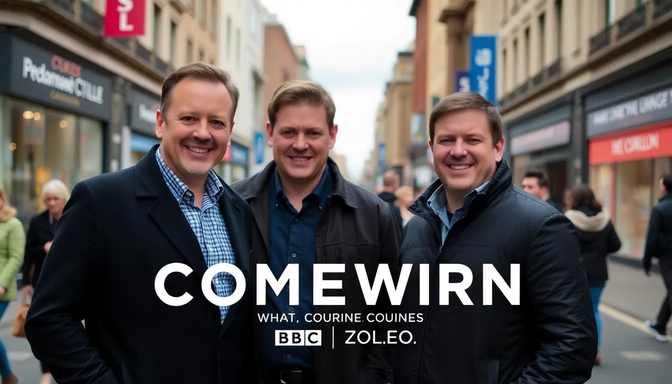 A bustling filming location where the new BBC crime series is set to take place, filled with crew members preparing for production