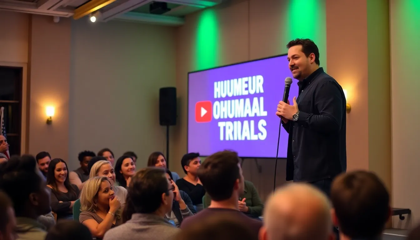 A diverse group of standup comedians prepares to perform in front of a unique audience, showcasing their tailored comedic styles