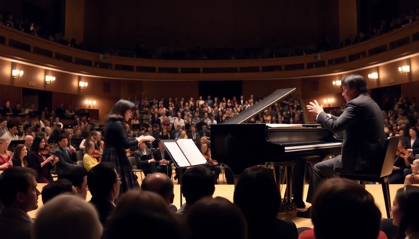 Martha Argerich and DongHyek Lim perform together on stage at the Berlin Philharmonie, captivating the audience with their dynamic interpretation of classical music.