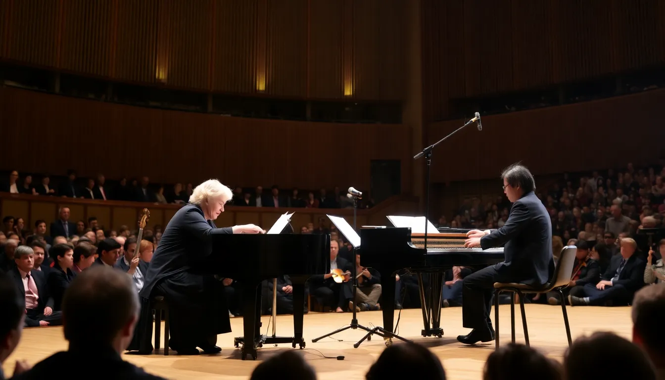 The audience erupts in enthusiastic applause, capturing the emotional connection felt during the powerful collaboration between Argerich and Lim