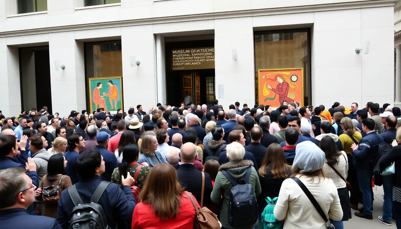 An art curator passionately explaining the significance of Matisse's lesserknown works to an engaged audience during a gallery talk