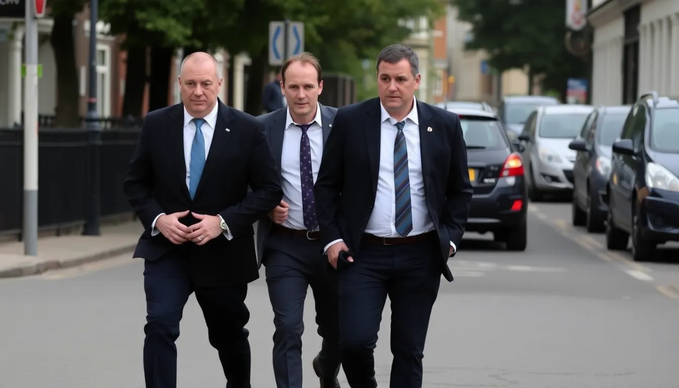 Law enforcement officials investigating the scene of the arson, highlighting the urgency of the investigation into foreign interference