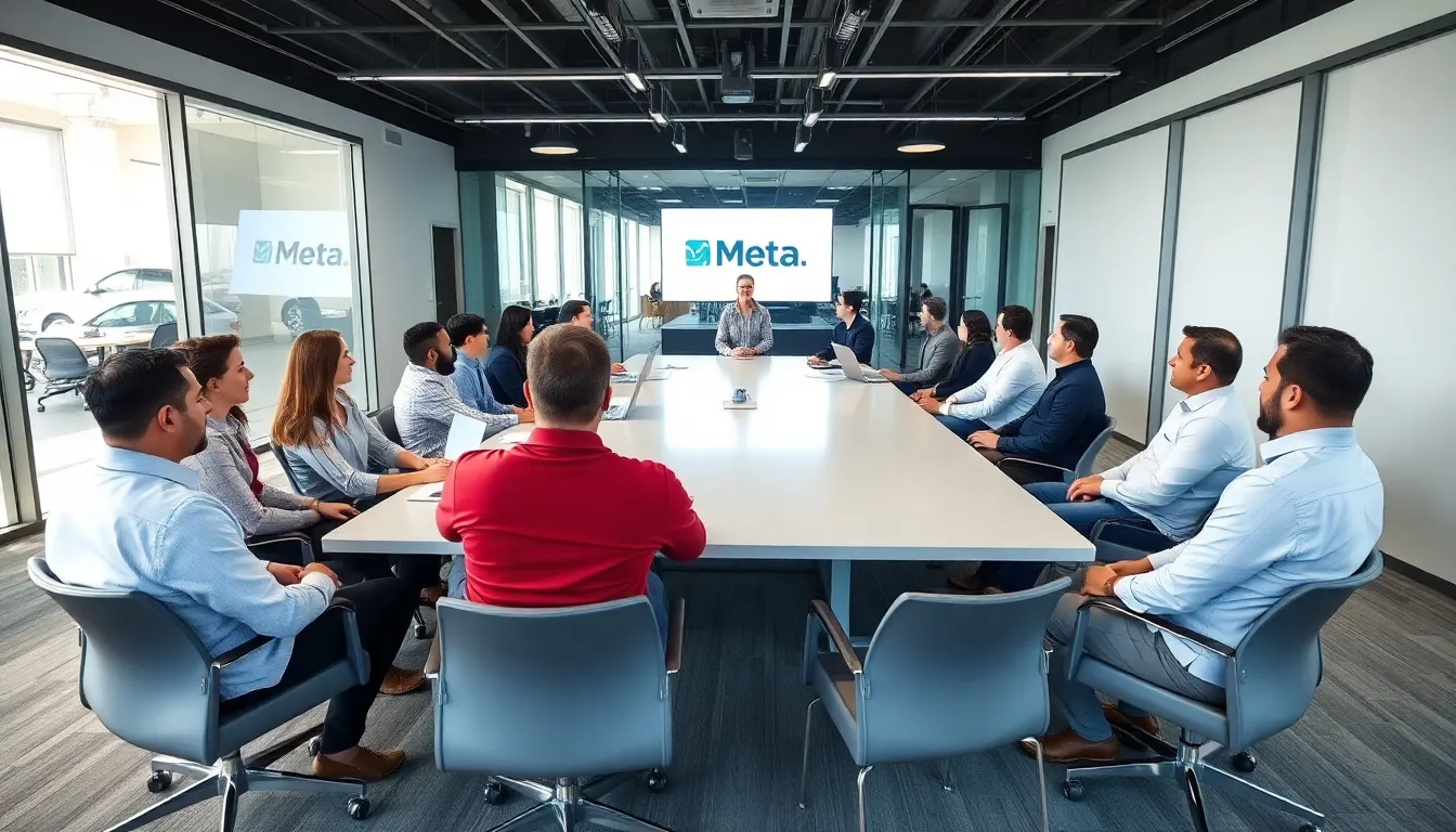 Employees at Meta gathering in the office, reflecting concerns over job security following the recent layoff announcement