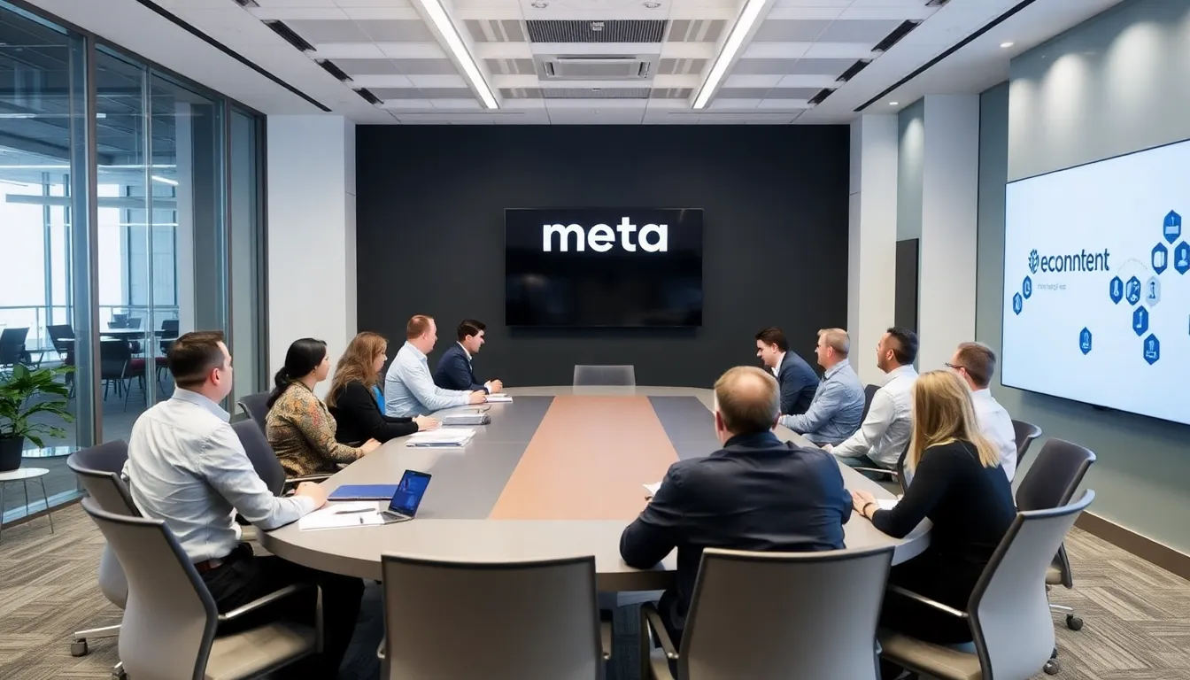 Employees gather in a conference room at Meta's headquarters as they receive news about the company's significant workforce reduction.