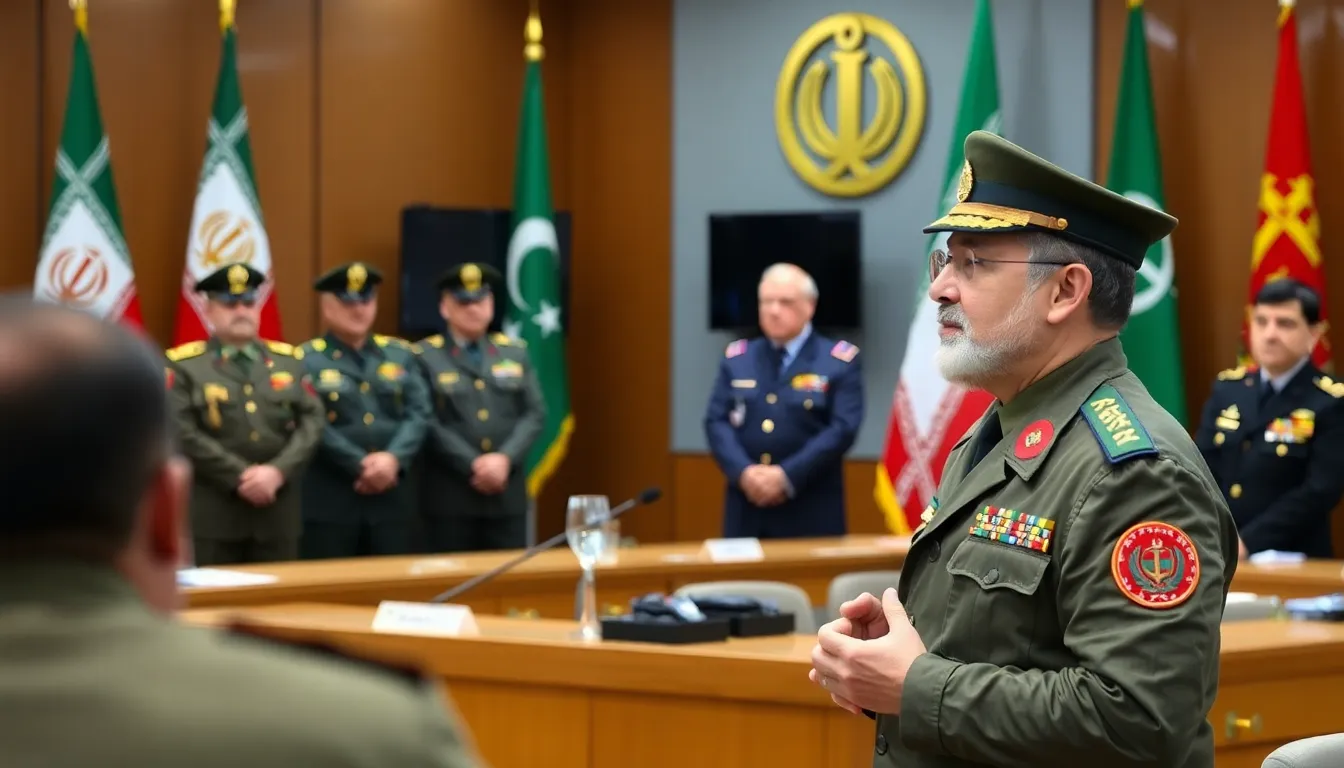 Major General Hossein Salami addresses a gathering of military officials in Tehran, emphasizing the Islamic Revolutionary Guard Corps' commitment to national security amid rising tensions with the United States and Israel.