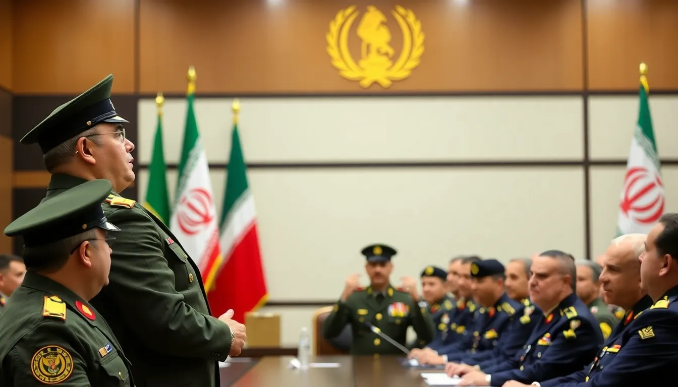 A view of military leaders engaged in discussions, highlighting the tensions between the IRGC and Artesh regarding military strategy and national defense priorities