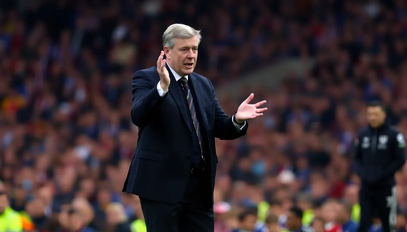 David Moyes gestures animatedly on the sidelines, expressing disbelief after a controversial penalty decision during the Premier League match between West Ham United and Everton.