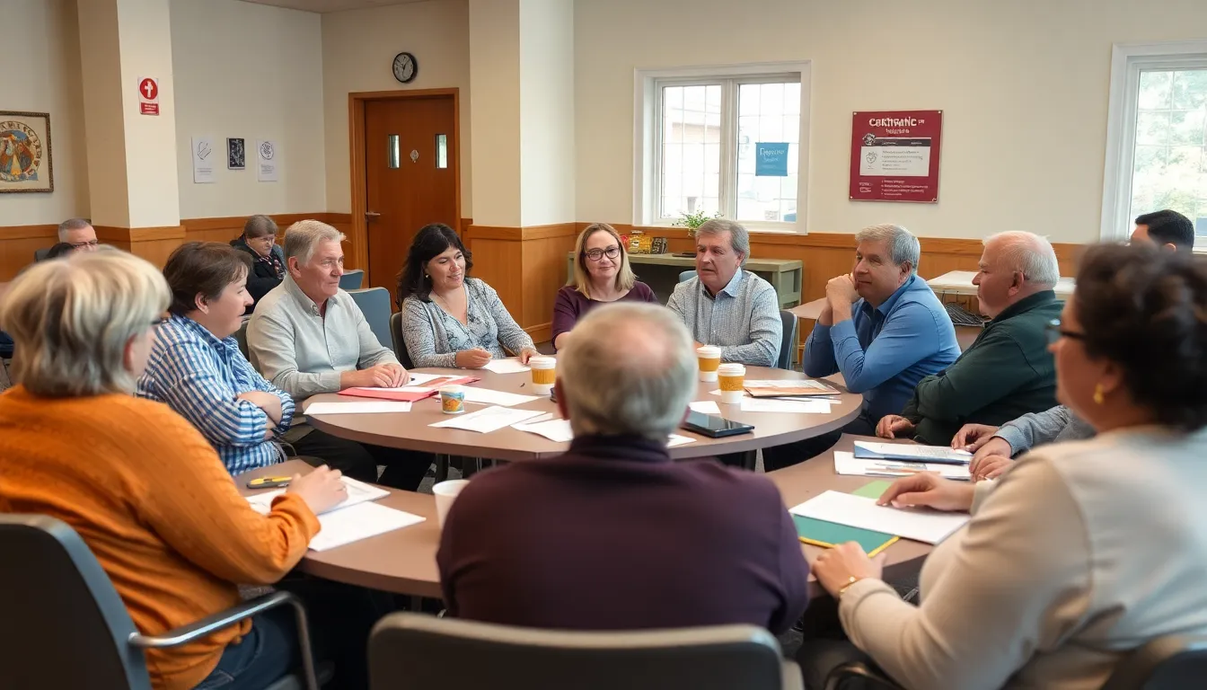 Community members engage in casual conversations, highlighting the importance of social interactions for mental health and cognitive resilience