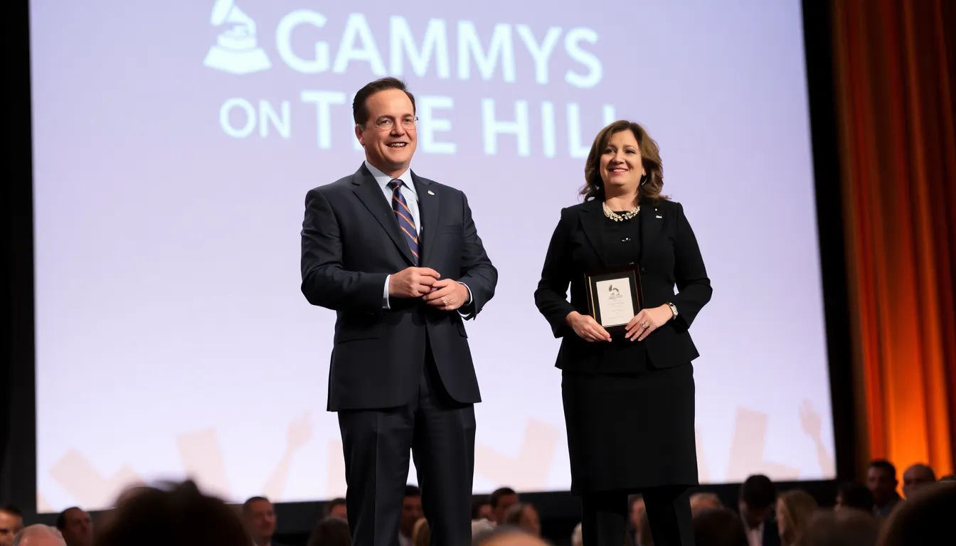 Attendees networking and engaging in discussions about the future of the music industry during the Grammys on the Hill event