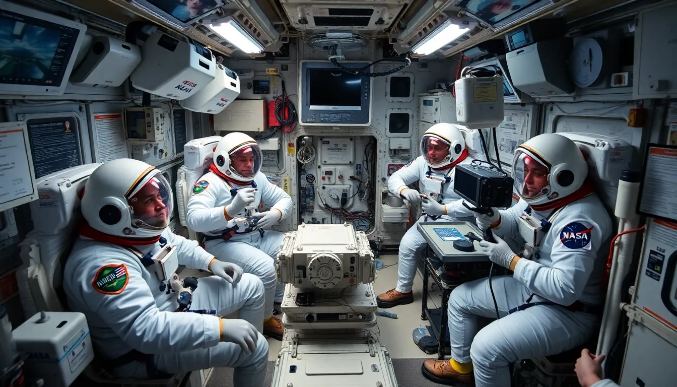 Astronauts aboard the International Space Station work diligently on scientific experiments while temporarily out of contact with NASA's mission control due to scheduled maintenance on ground communication systems.