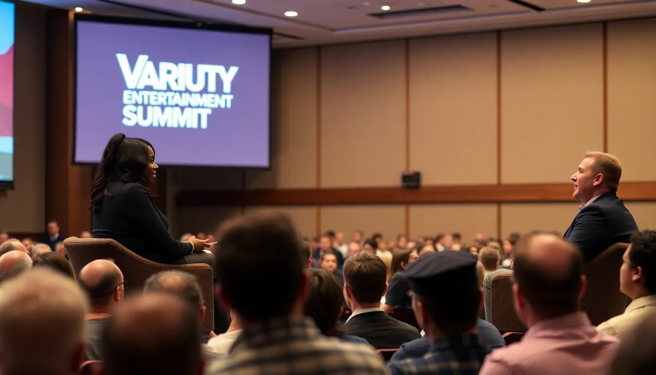 Pearlena Igbokwe and Oliver Schusser engage in discussion at the Variety Entertainment Marketing Summit, highlighting the evolving dynamics of media and marketing.