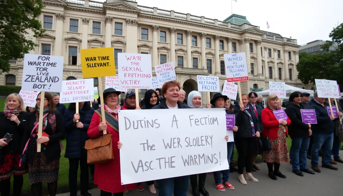 A scene of a peaceful protest in Japan, reflecting public sentiment regarding the historical narrative and the impact of wartime memorials on international relations