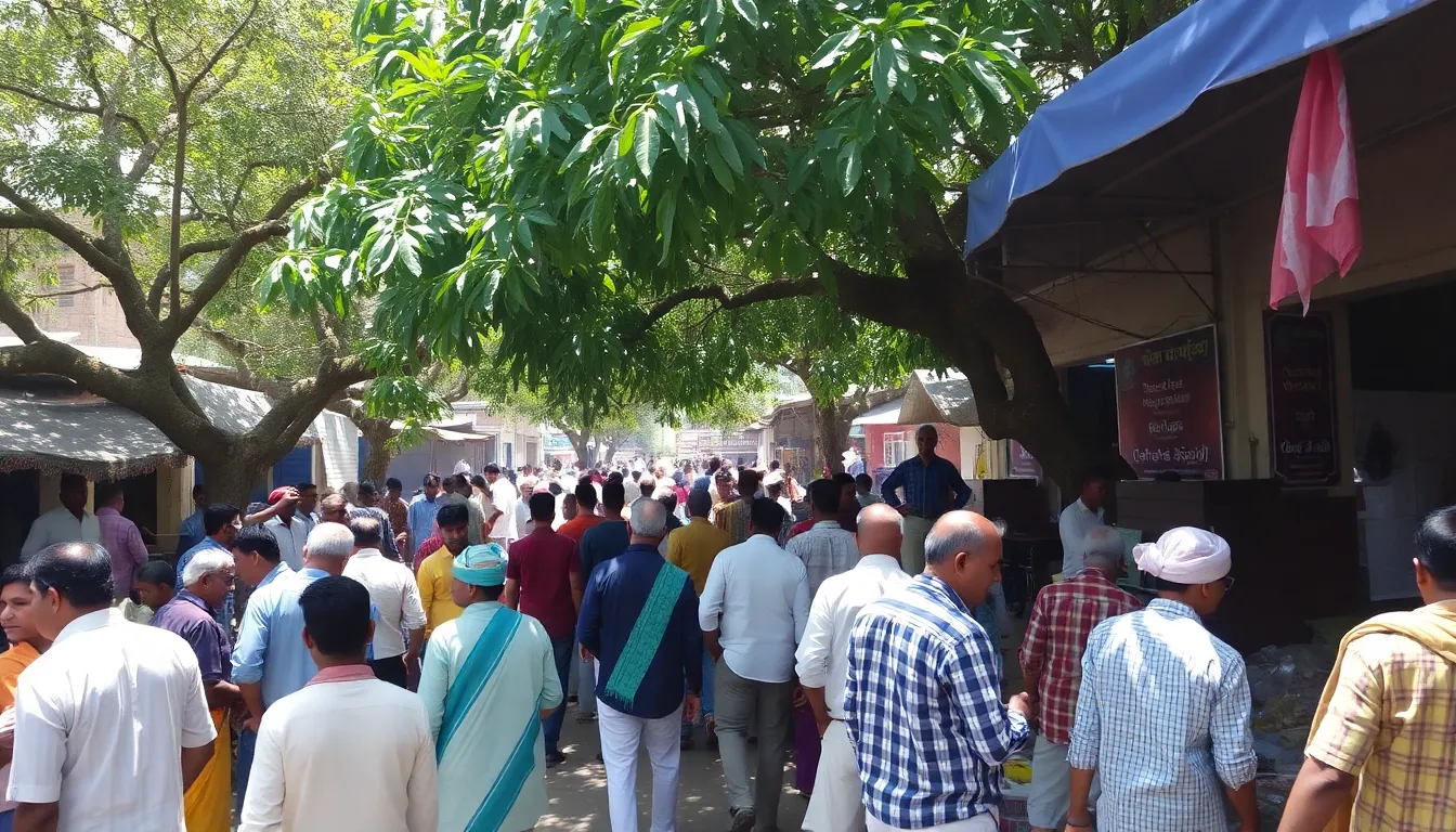 A busy street in Chandigarh where pedestrians are seen wearing hats and sunglasses to protect themselves from the intense sun