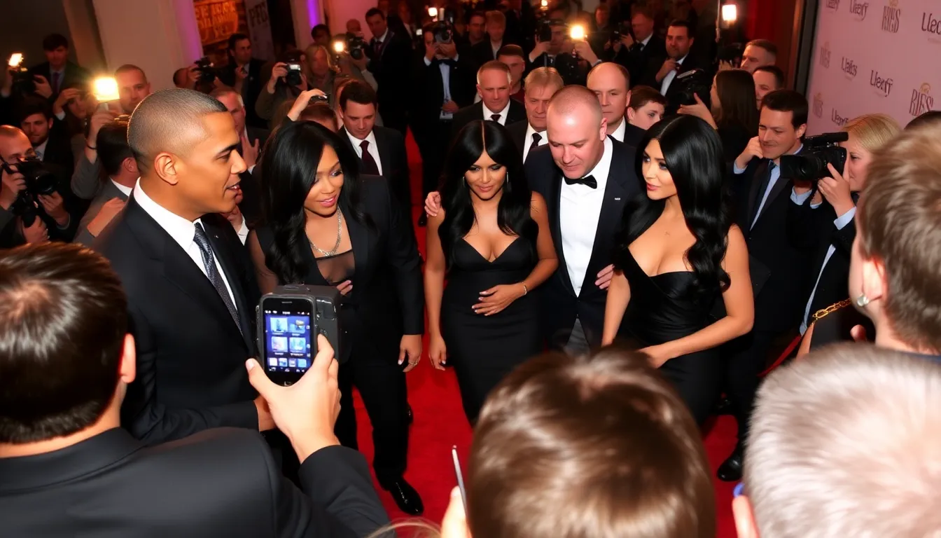 Barack and Michelle Obama, along with Kim Kardashian and other celebrities, gather at a Broadway event to discuss their new roles as coproducers for upcoming theatrical productions.