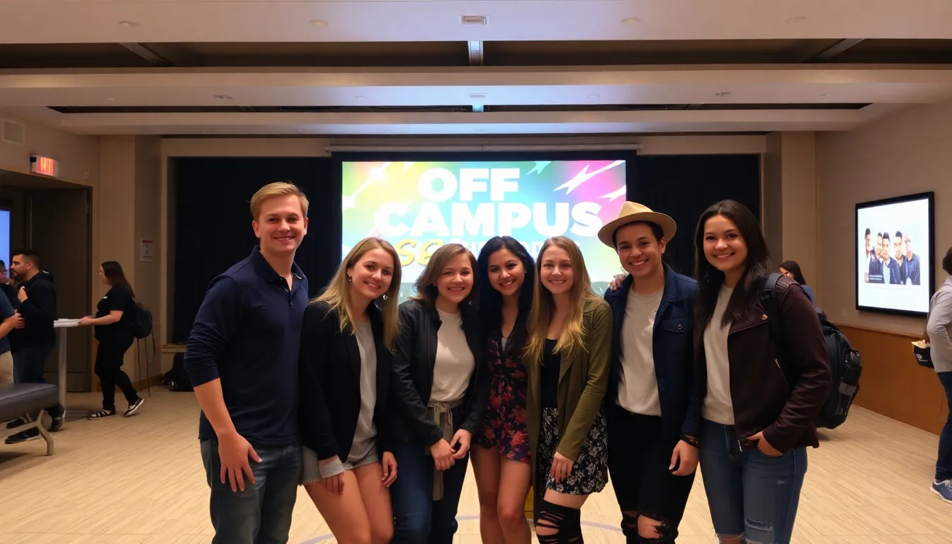 A group of young actors smiles and poses together at a promotional event for Off Campus Season 2, showcasing excitement for the upcoming season.