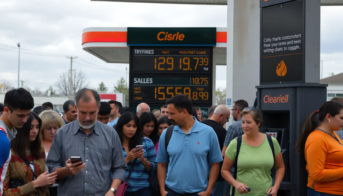 A closeup of a gas pump showing the price per gallon, illustrating the direct impact of global events on consumer fuel costs