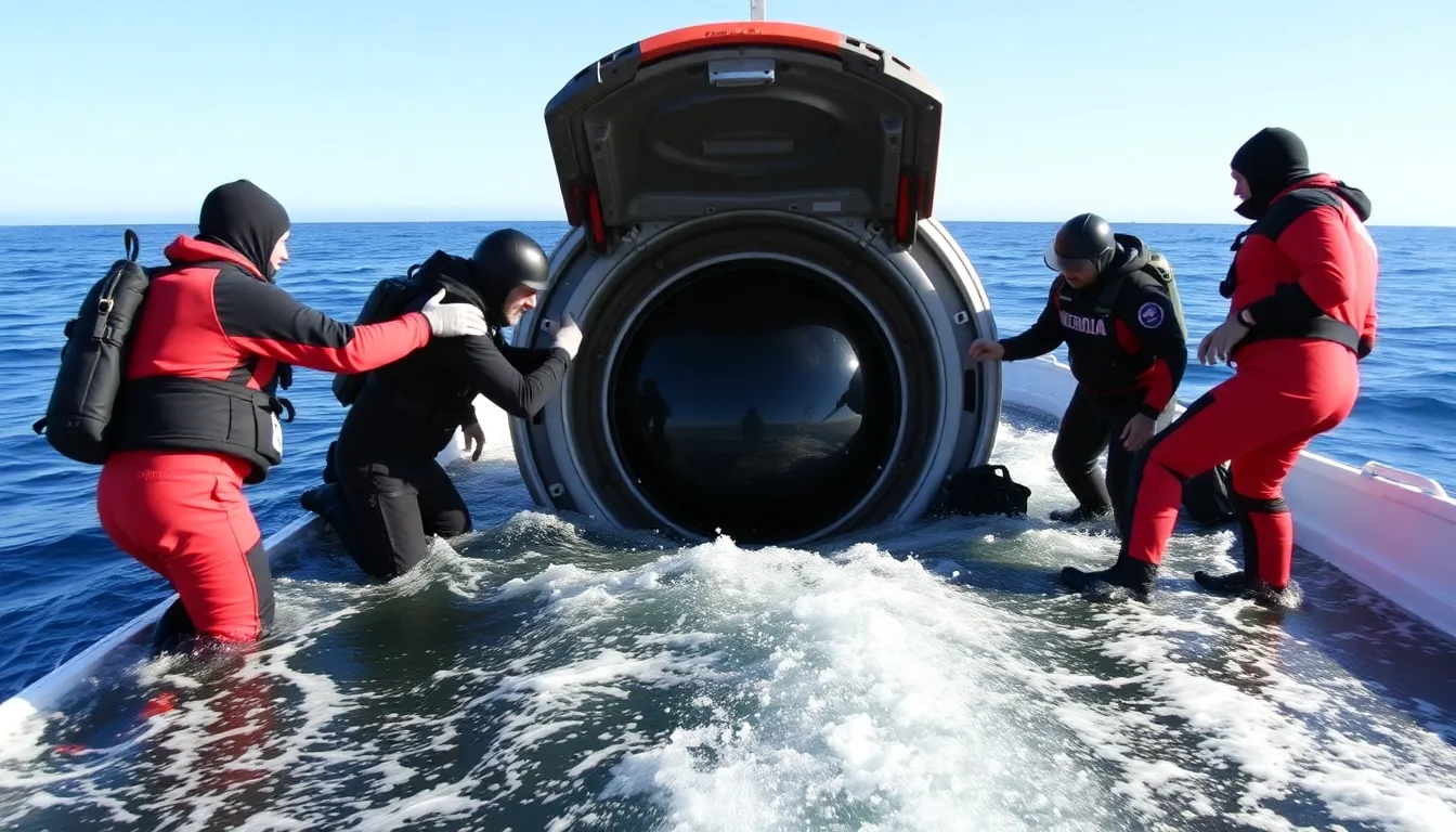 The hatch of the Orion capsule is being opened by recovery teams at sea, signaling a key milestone in NASA's Artemis I mission following its successful splashdown in the Pacific Ocean.