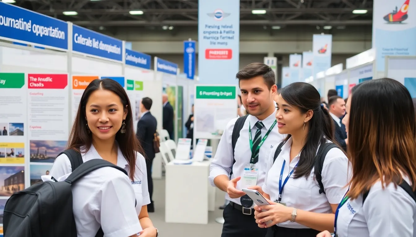 Newly qualified paramedics gather at a job fair, discussing overseas employment opportunities amid a hiring freeze in the UK healthcare system.
