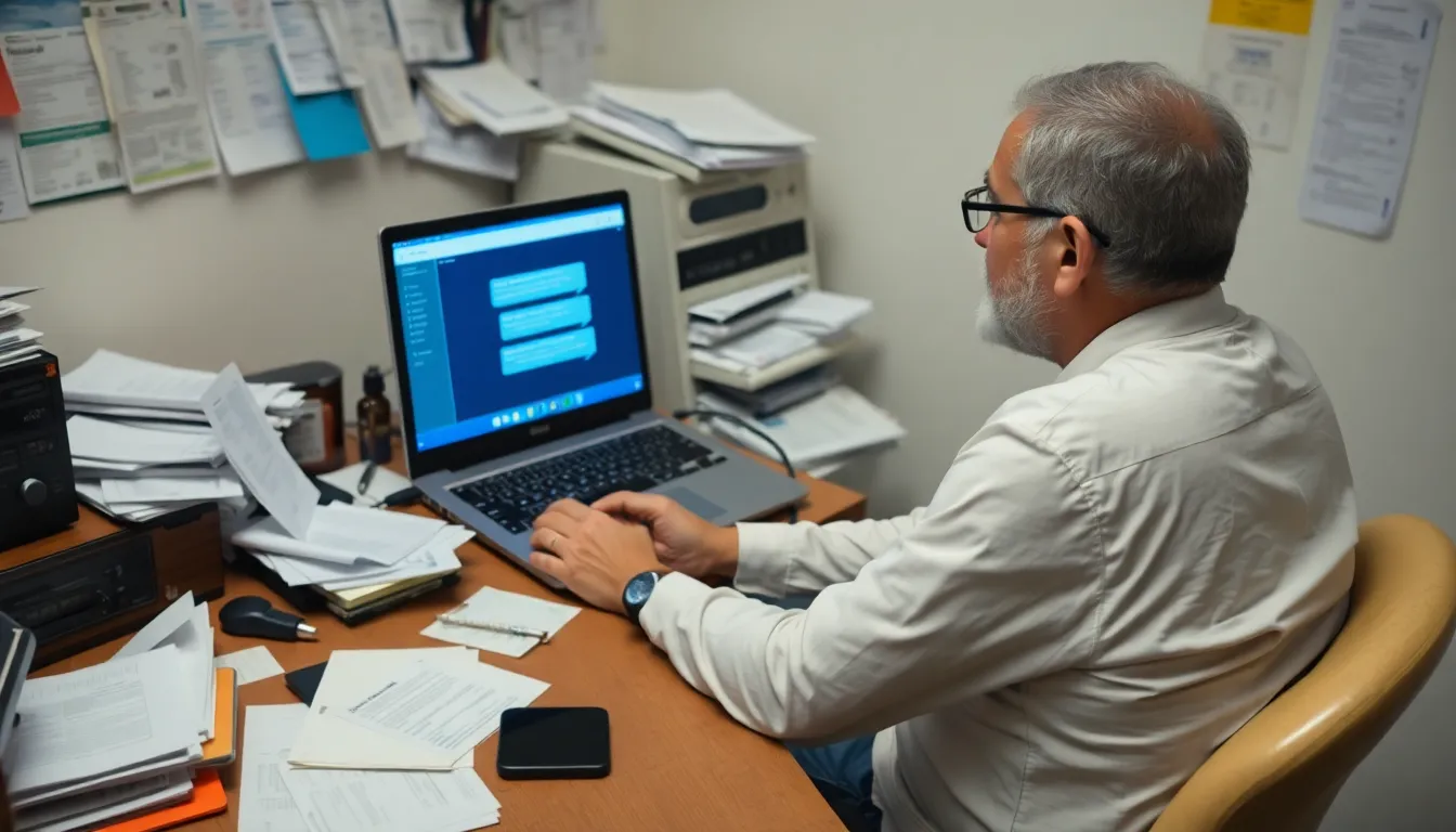 A healthcare professional analyzing data privacy measures in response to patient concerns regarding chatbot interactions and information security