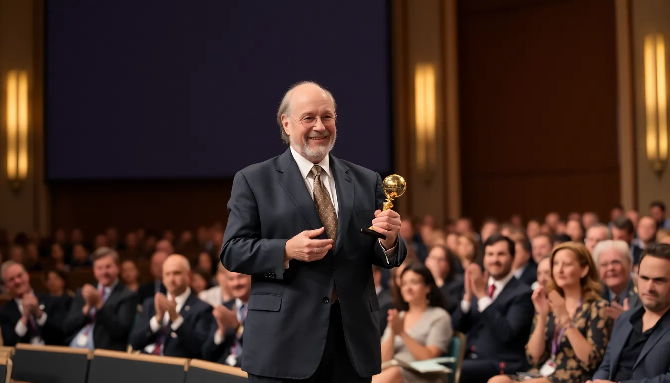 An enthusiastic audience gathered at the Peabody Awards ceremony, expressing admiration for James L. Brooks and his contributions to the media landscape