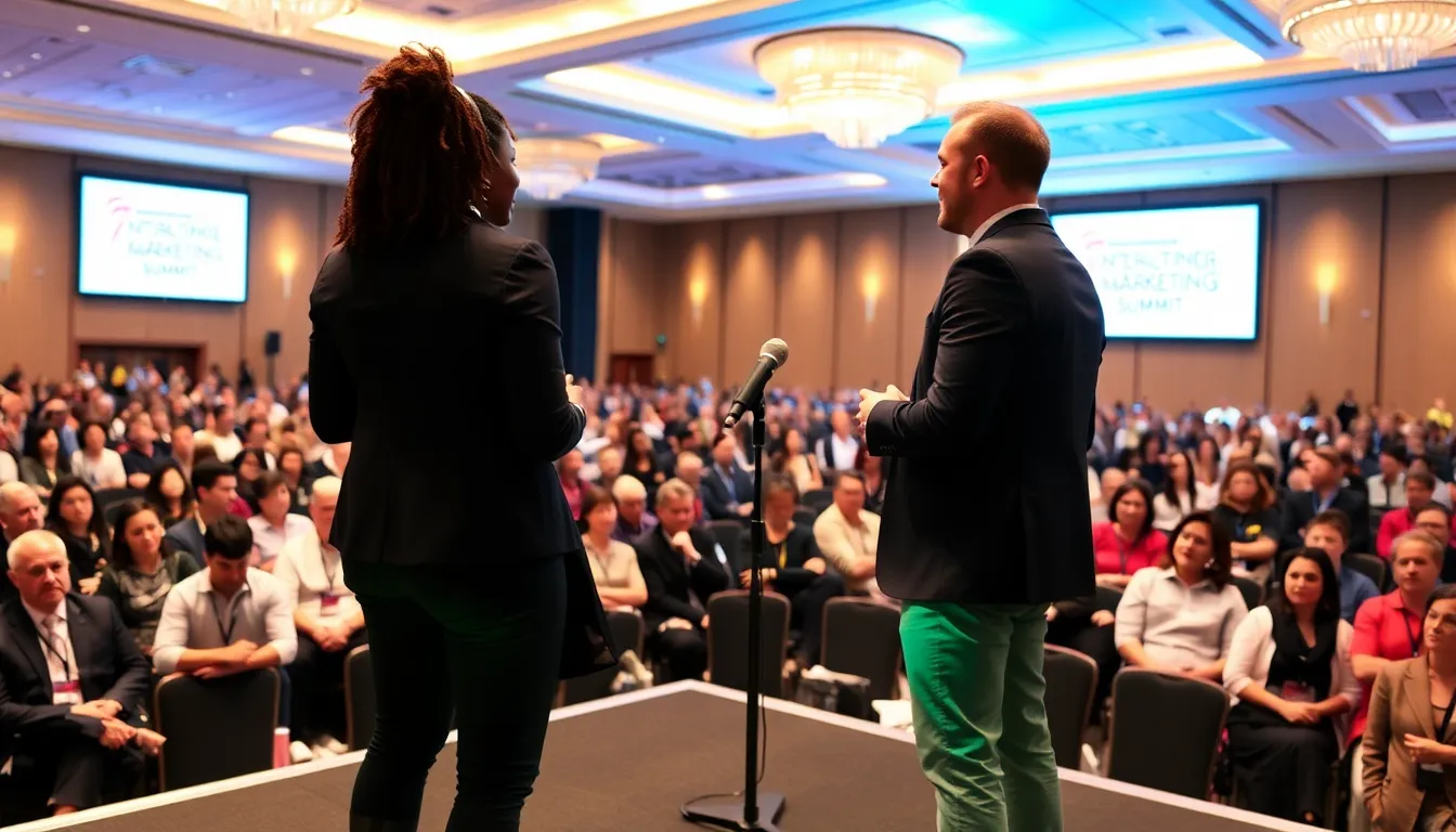 Pearlena Igbokwe and Oliver Schusser engage with an audience at the Entertainment Marketing Summit, discussing the future of marketing in the entertainment industry.