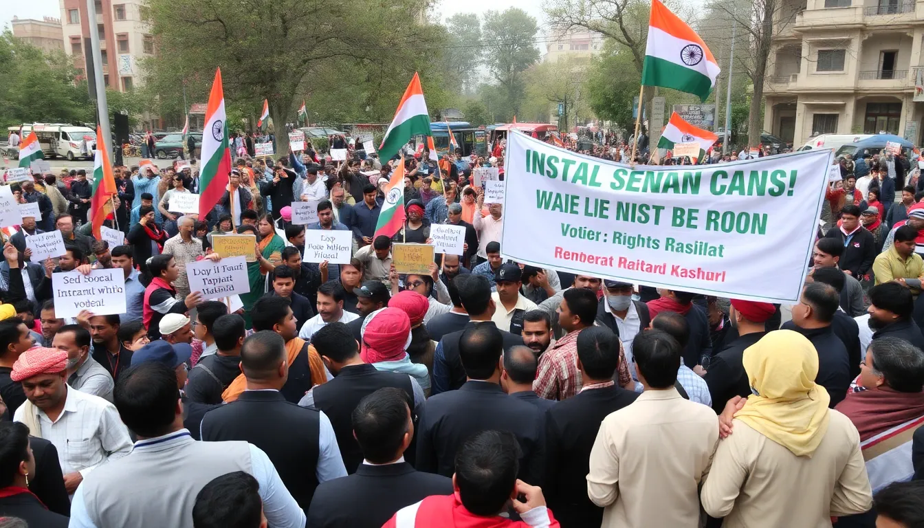 Activists holding banners that highlight the struggle for representation and the importance of voting rights in the region