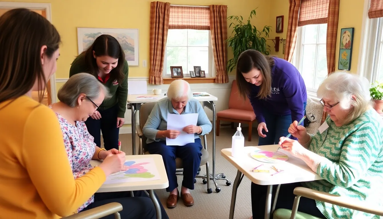 A vibrant display of completed art pieces created during the sessions, showcasing the joy and creativity of hospice residents