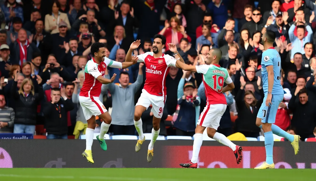 A packed stadium filled with passionate Arsenal supporters, eagerly anticipating their team's quest for silverware