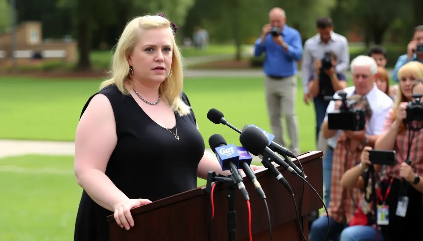 Rebel Wilson addressing the media, surrounded by reporters eager to hear her perspective on the bullying allegations against her