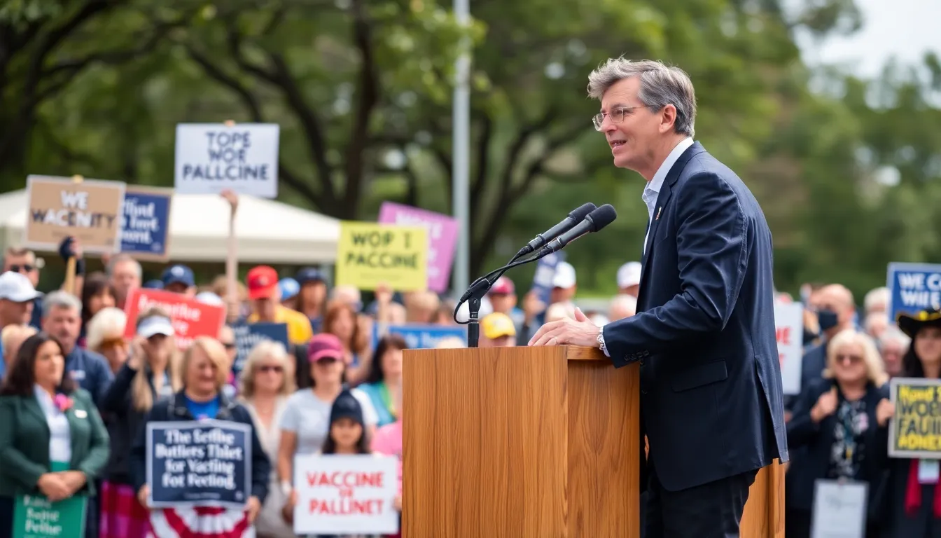 Robert F. Kennedy Jr. speaks to a crowd, expressing his opposition to the new CDC director's vaccine policies during a recent public event.