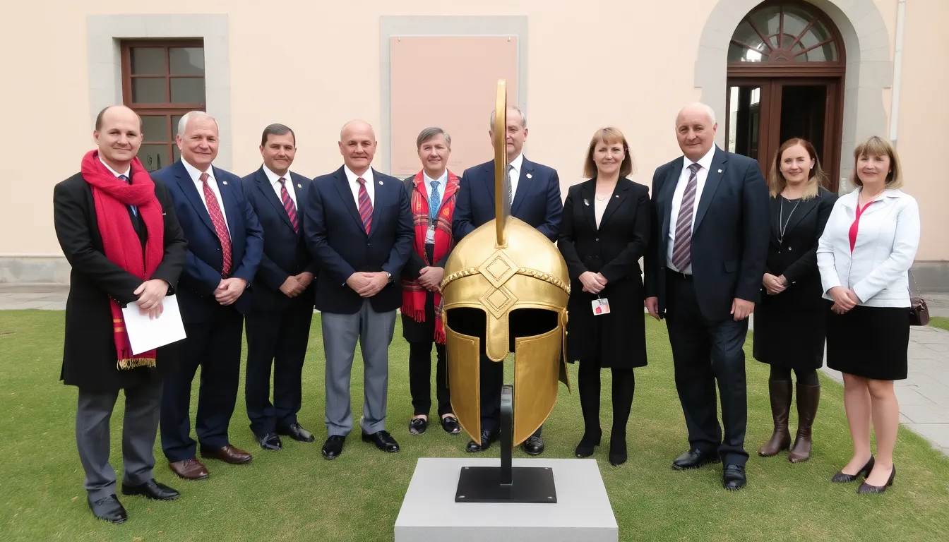 Officials from the Romanian Ministry of Culture express their gratitude during the formal handover of the recovered gold helmet, marking a significant moment in cultural heritage preservation
