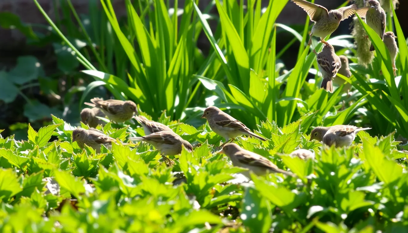 A group of birds gathered around a feeding station, highlighting the potential competition for food and the risk of disease spread among species