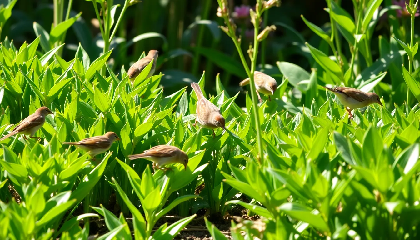 An empty bird feeder surrounded by greenery, symbolizing the shift towards encouraging natural foraging habits among garden birds