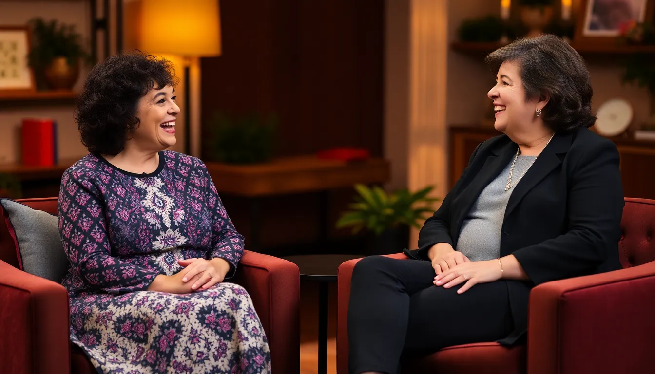 Ruby Wax sharing a lighthearted moment with a famous actor, blending humor with sincerity in her approach to celebrity interviews