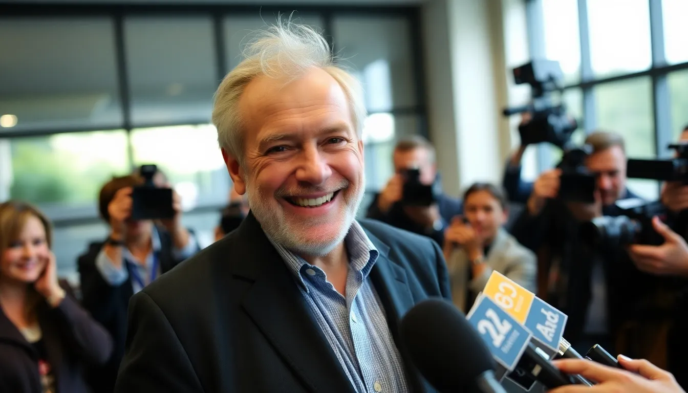 A closeup of Sam Neill's determined expression captures the essence of resilience and hope as he discusses the importance of ongoing cancer research