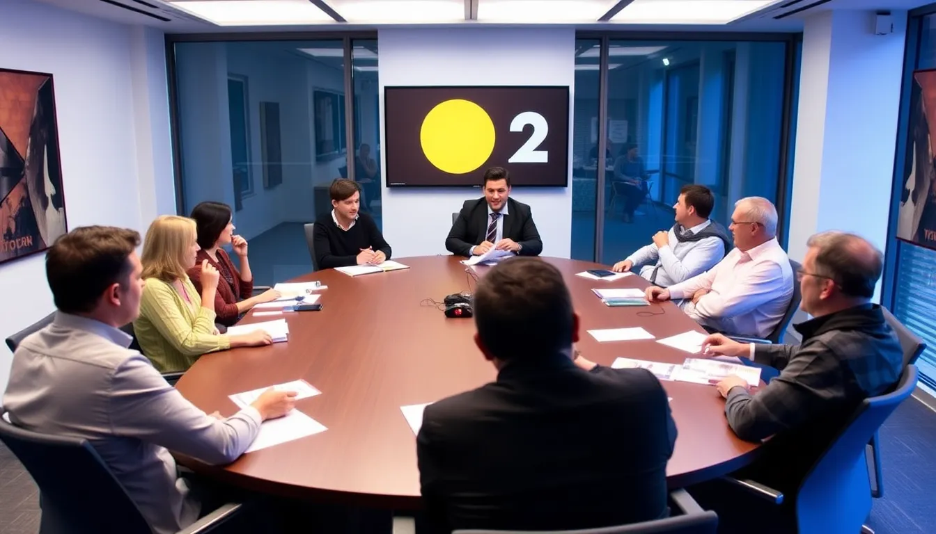A vibrant scene illustrating the dynamic environment of Radio 2, highlighting the importance of adapting to modern media trends and listener preferences