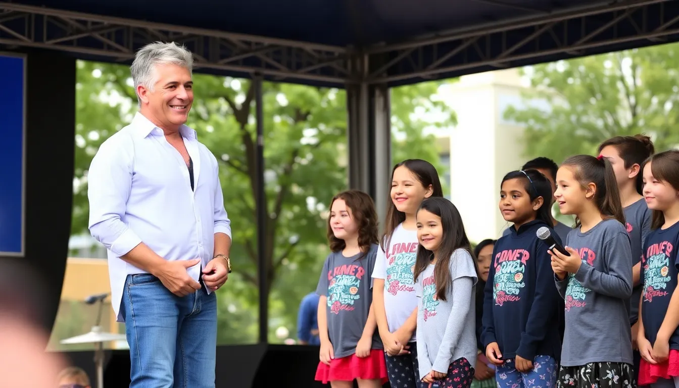 Excited students express their disbelief and joy upon seeing Simon Cowell at their school during the pretend statue unveiling ceremony