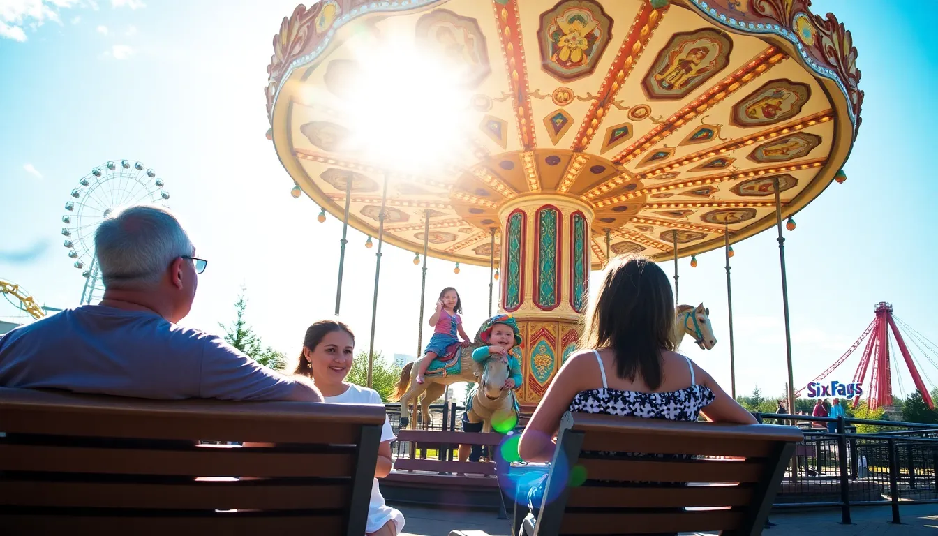 Children laughing and playing as they experience thrilling rides at Six Flags, embodying the essence of family fun during summer vacations
