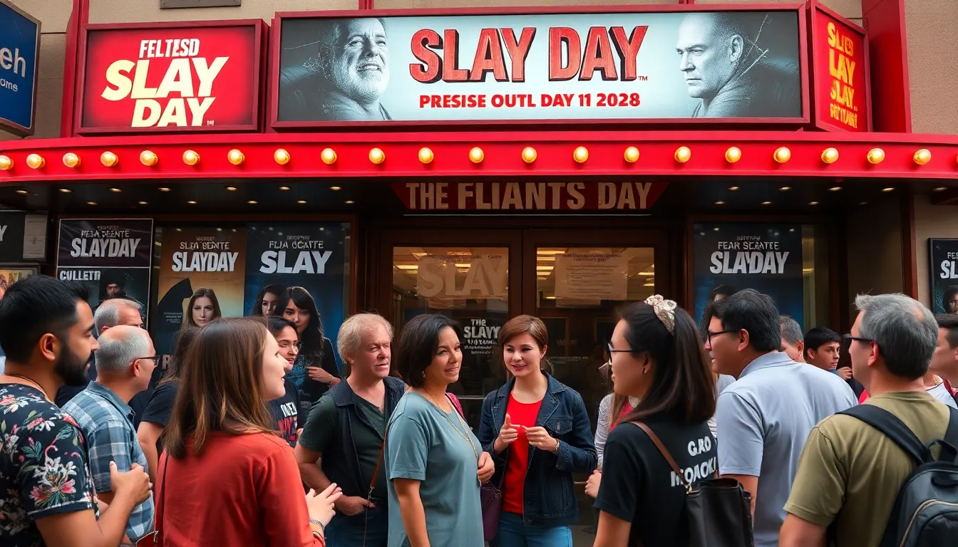An engaging promotional event where fans interact with the film's marketing team, eagerly discussing the innovative elements of audience participation in 'Slay Day.'
