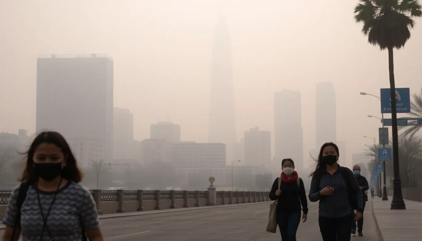 Residents of Salt Lake City navigate the streets under a thick layer of smog, highlighting the ongoing air pollution crisis