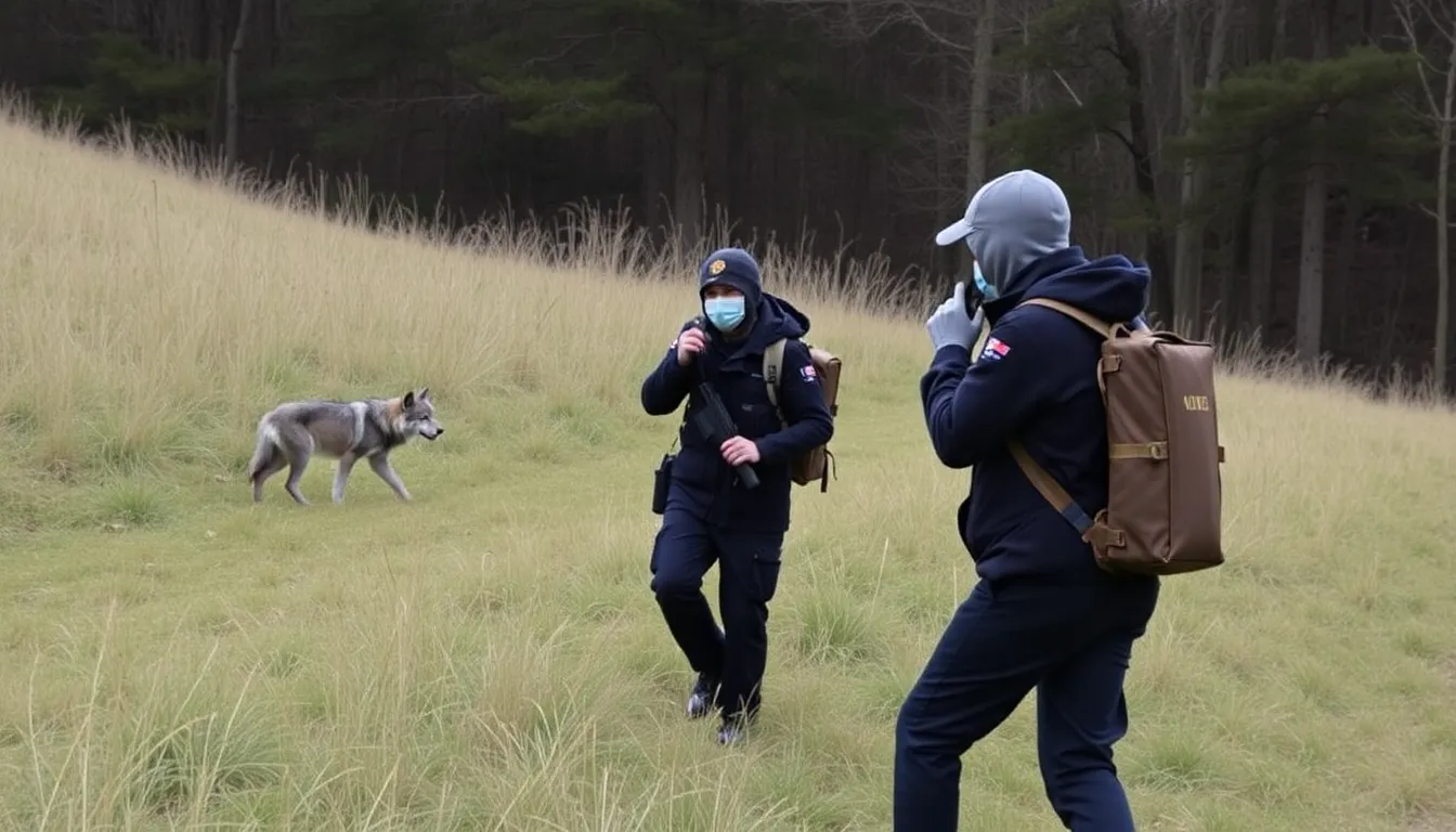 Authorities search the area around the Seoul Zoo using thermal imaging cameras to locate a gray wolf that escaped during a routine check.
