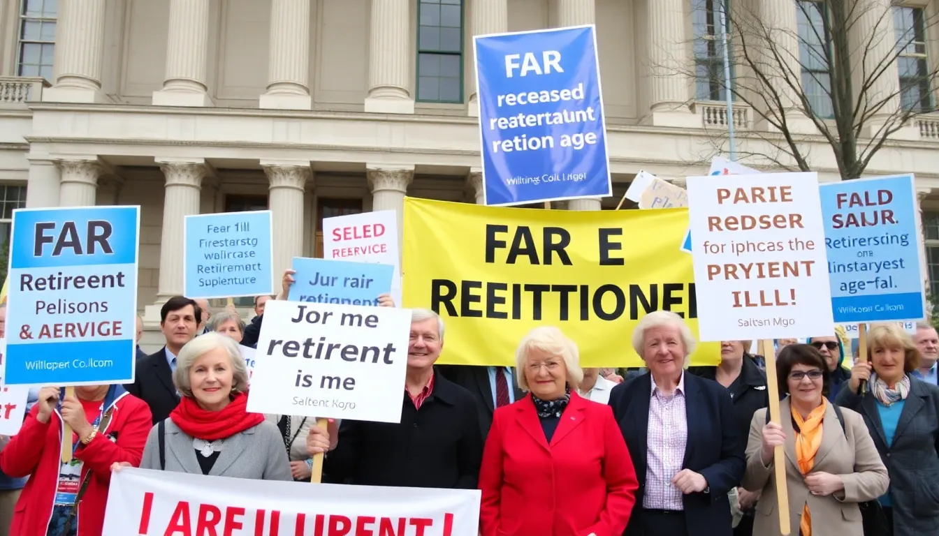A financial advisor explaining pension options to a couple nearing retirement age, emphasizing the importance of understanding new eligibility criteria