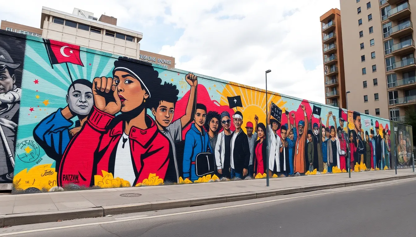 An engaged audience at the São Paulo Art Biennial, captivated by Pjota's artwork that emphasizes the intersection of art and activism in urban environments