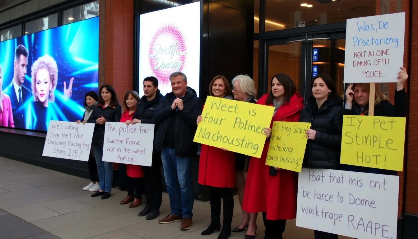 A protest gathering advocating for victims' rights, reflecting the broader societal conversations prompted by the case and the #MeToo movement