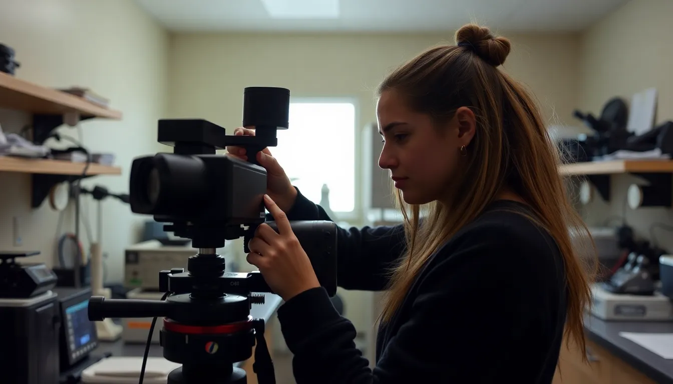 Students and art enthusiasts gather at an exhibition, intrigued by the artistic potential of cosmic ray photography and its implications for both fields