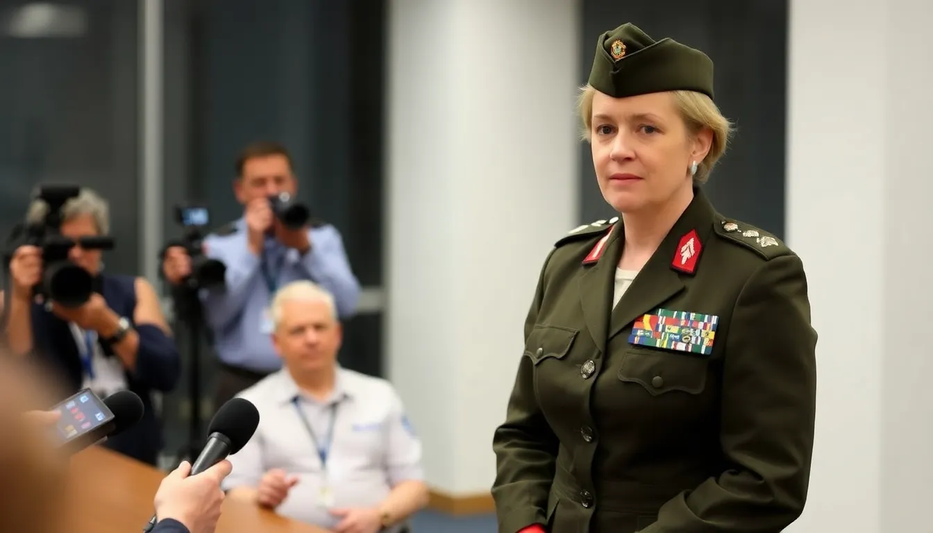 A closeup of Susan Coyle engaged in a discussion with fellow military leaders, reflecting her commitment to fostering a diverse and inclusive environment within the Defence Force