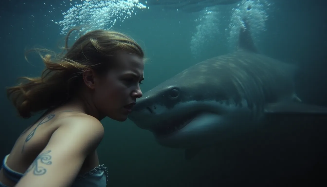 The film's visual effects depict a gripping moment where the shark breaches the surface, capturing the audience's fear and fascination
